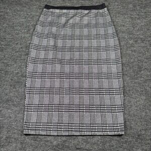 Y2K Plaid Pencil Skirt  Medium Black‎ White Stretch Waist